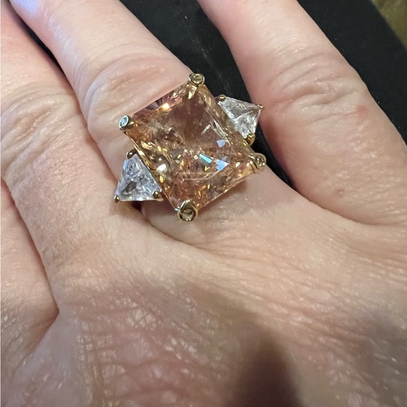 Hollywood Collection Norma Shearer Ring Emerald Cut &Trillion Stones 14k GP 925 - Picture 3 of 7